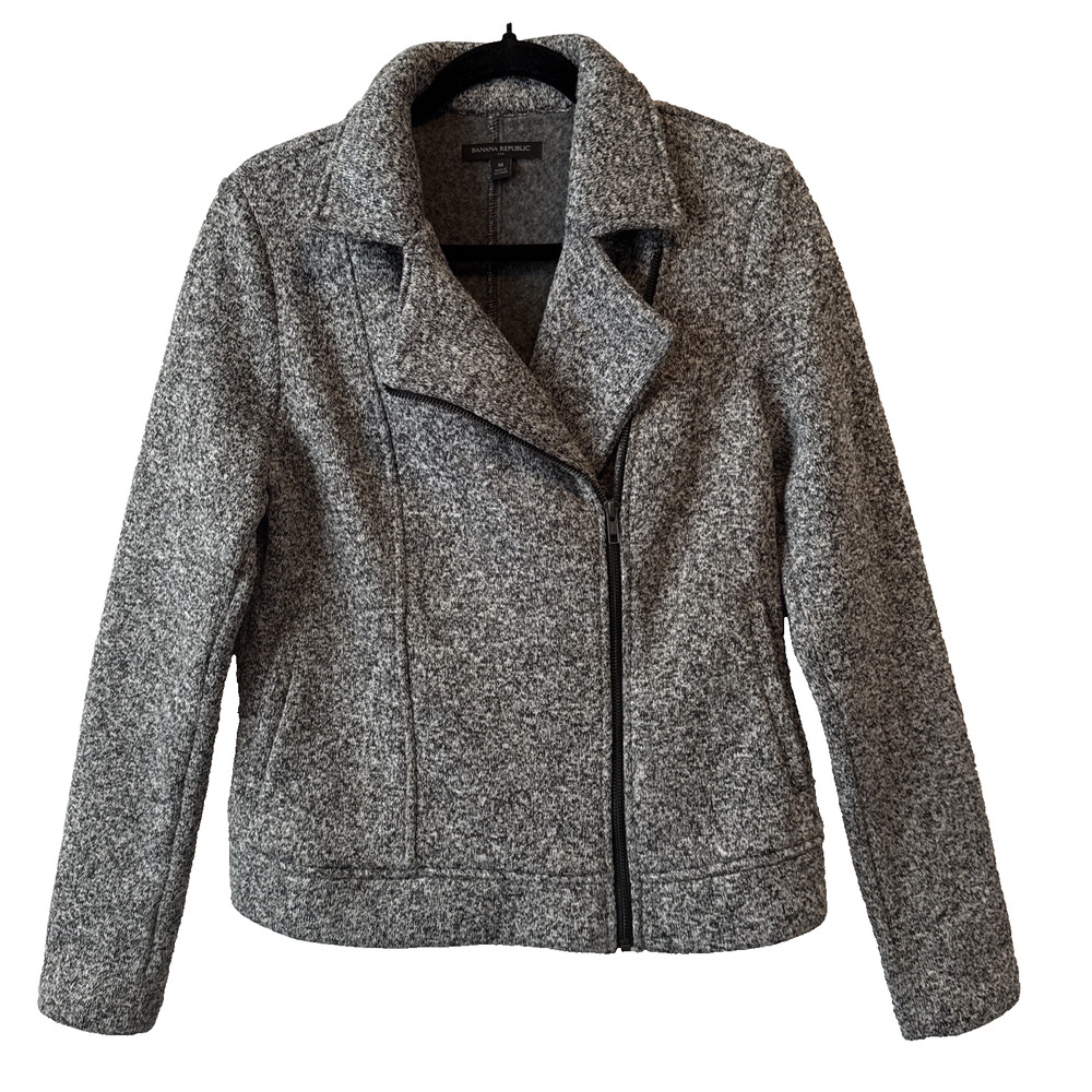 Banana Republic Women's M Moto Knit Fleece Lined Asymmetric Zip Gray Jacket Edgy